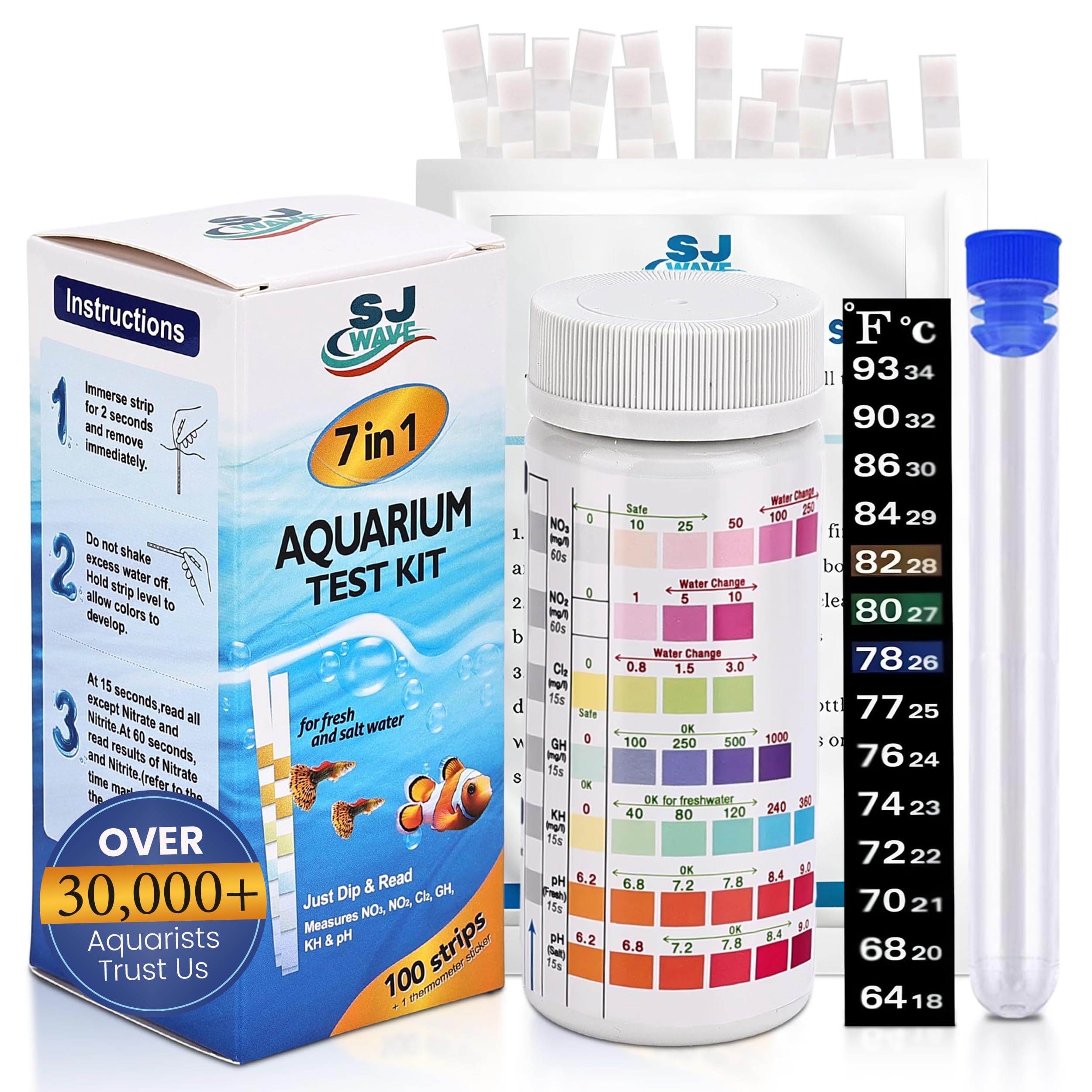 7 in 1 Aquarium Test Strips 100 Fast & Accurate Strips Fish Tank