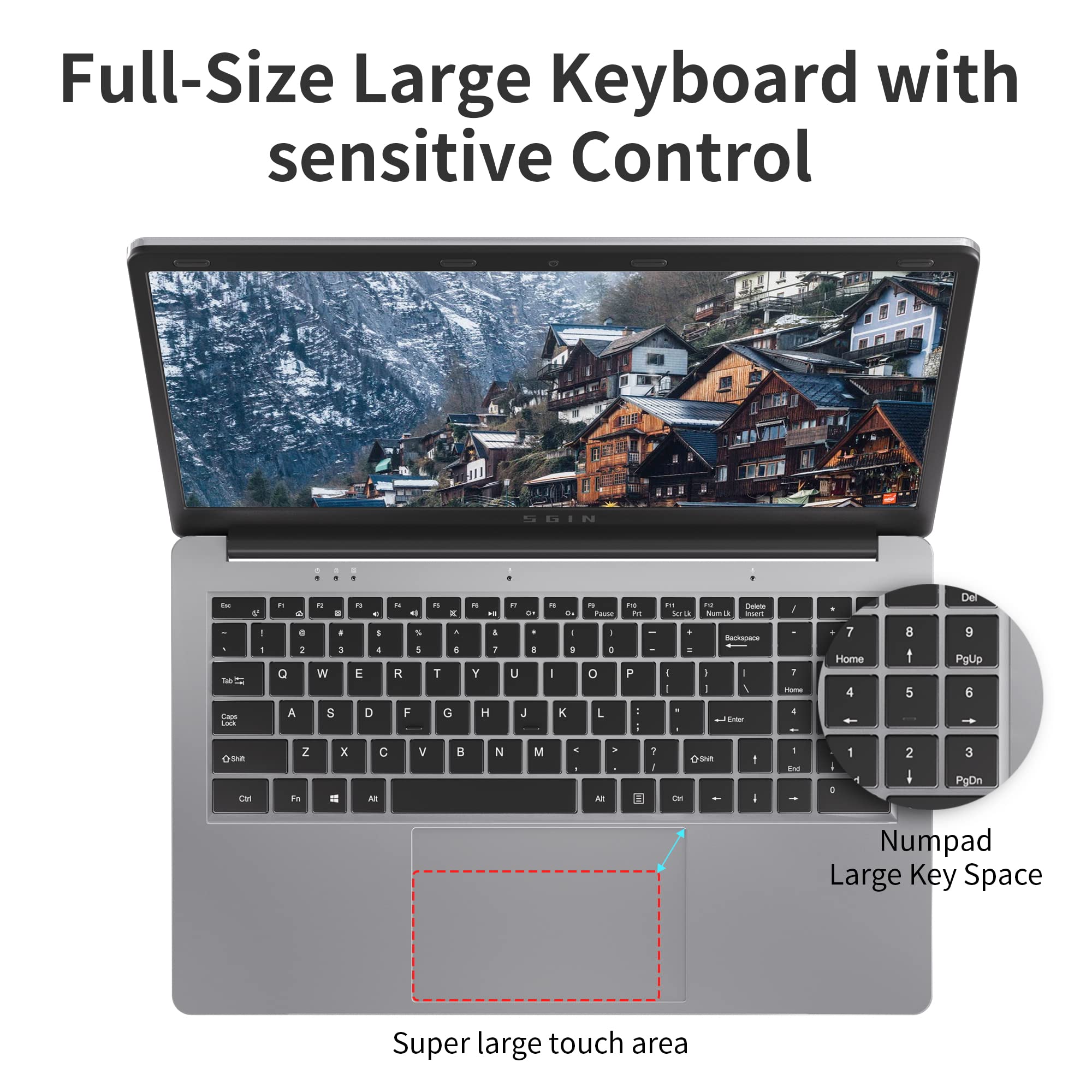 SGIN Laptop 4GB DDR4 128GB SSD, 15.6 Inch Laptops Computer with Intel Celeron Quad Core Processor (up to 2.5 GHz), Intel UHD Graphics 600, Mini HDMI, WiFi, Webcam, USB3.0, Bluetooth 4.2