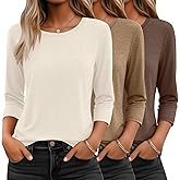 Ficerd 3 Pack 3/4 Sleeve Tops for Women Round Neck Dressy Basics Tees Casual Trendy Loose Fit T Shirts