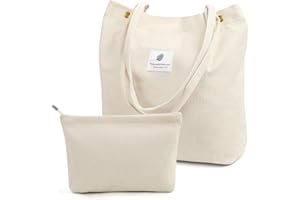 Yonsya Corduroy Tote Bags, Travel Shoulder Beach Bag with Makeup Bag for Women Work Lunch Grocery Shopping Shopper Handbags