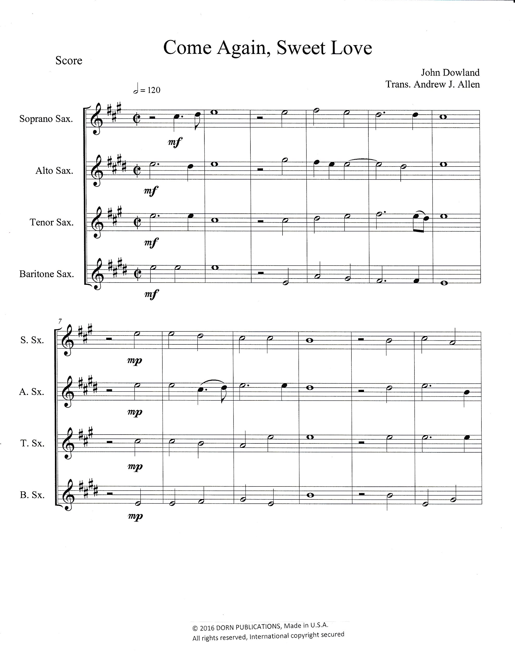 Amazon Com Come Again Sweet Love For Saxophone Quartet By John