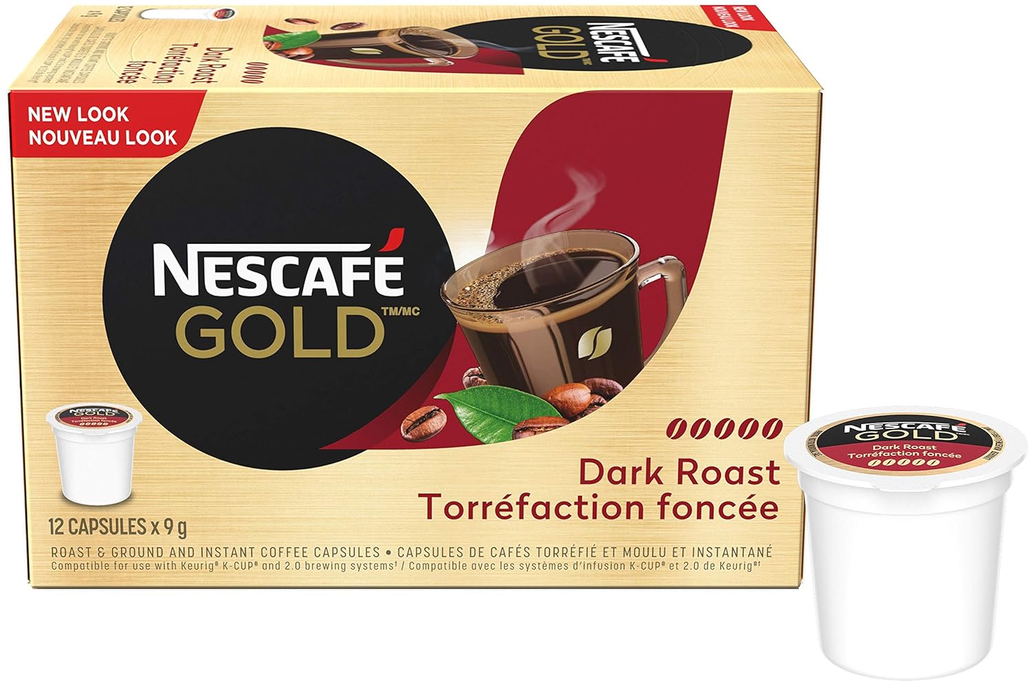 NESCAF&Eacute; Gold Dark Roast Dark & Intense (Pack Of 12 Cups), 12 Count {Imported from Canada}