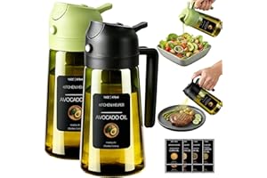 Poshetion 2 in 1 Olive Oil Sprayer for Cooking, 16oz Light-Proof Oil Dispenser for Kitchen, Leak-Proof Oil Spray Bottle for Air Fryer, Salad, BBQ, Baking, Grilling - Black & Green