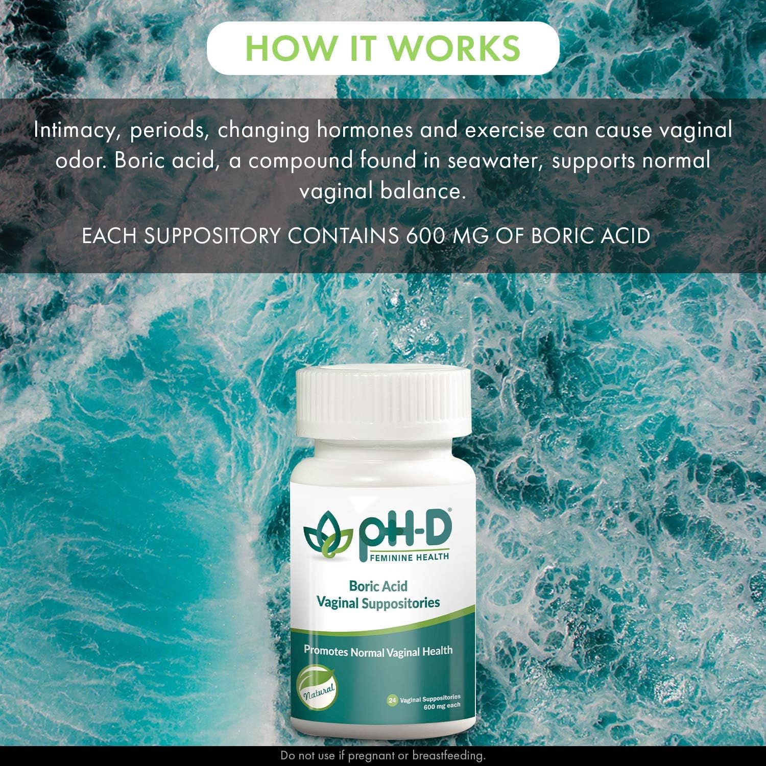 pH-D Feminine Health - 600 mg Boric Acid Suppositories - Woman Owned - Alternative Support for Vaginal Balance -24 count: Health & Personal Care