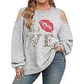 NANYUAYA Plus Size Cold Shoulder Sweatshirt for Women Graphic Long Sleeve Shirt Casual Off The Shoulder Tops