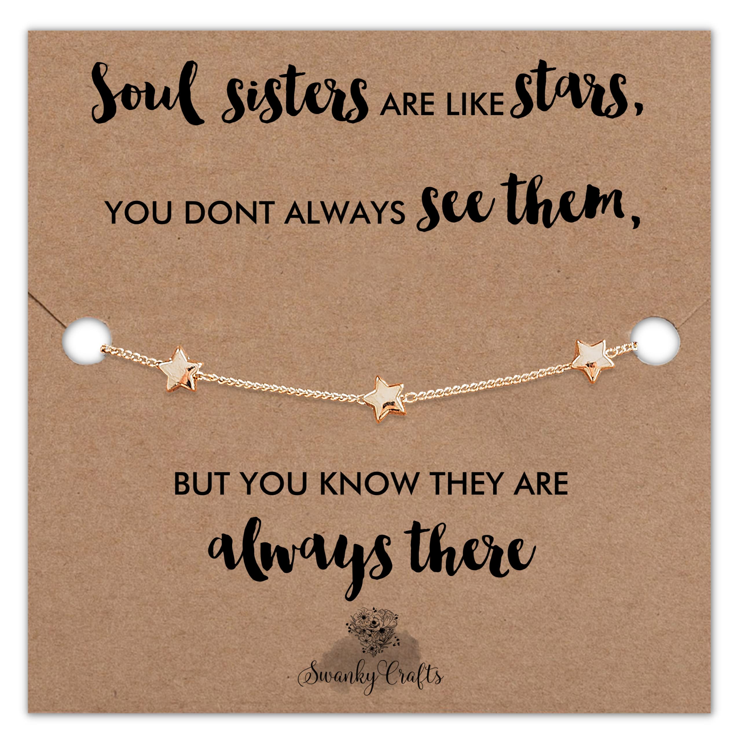 Soul Sister Bracelet - Friendship Jewelry Gift With Gold Star and Birthday Card for Women