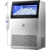 Nanori Commercial Ice Maker, 200LBS/24H with 33LBS Storage, Self-Cleaning | Stainless Steel Freestanding &amp; Under Counter Ice Maker, 96 Ice Cubes, with Water Filter for Home, Bar, Cafe, Restaurant