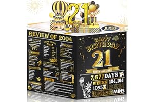 Aiunmiol 21st Birthday Card for Son Grandson, Jumbo 3D Pop Up 21st Birthday Cards for Boy Girl, Happy 21 Year Old Her Him Daughter Funny Bday Gifts, Review of 2004, Black Gold