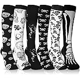 Fourluoo Halloween Socks Women Men Knee High Compression Socks for Halloween Nurses Running