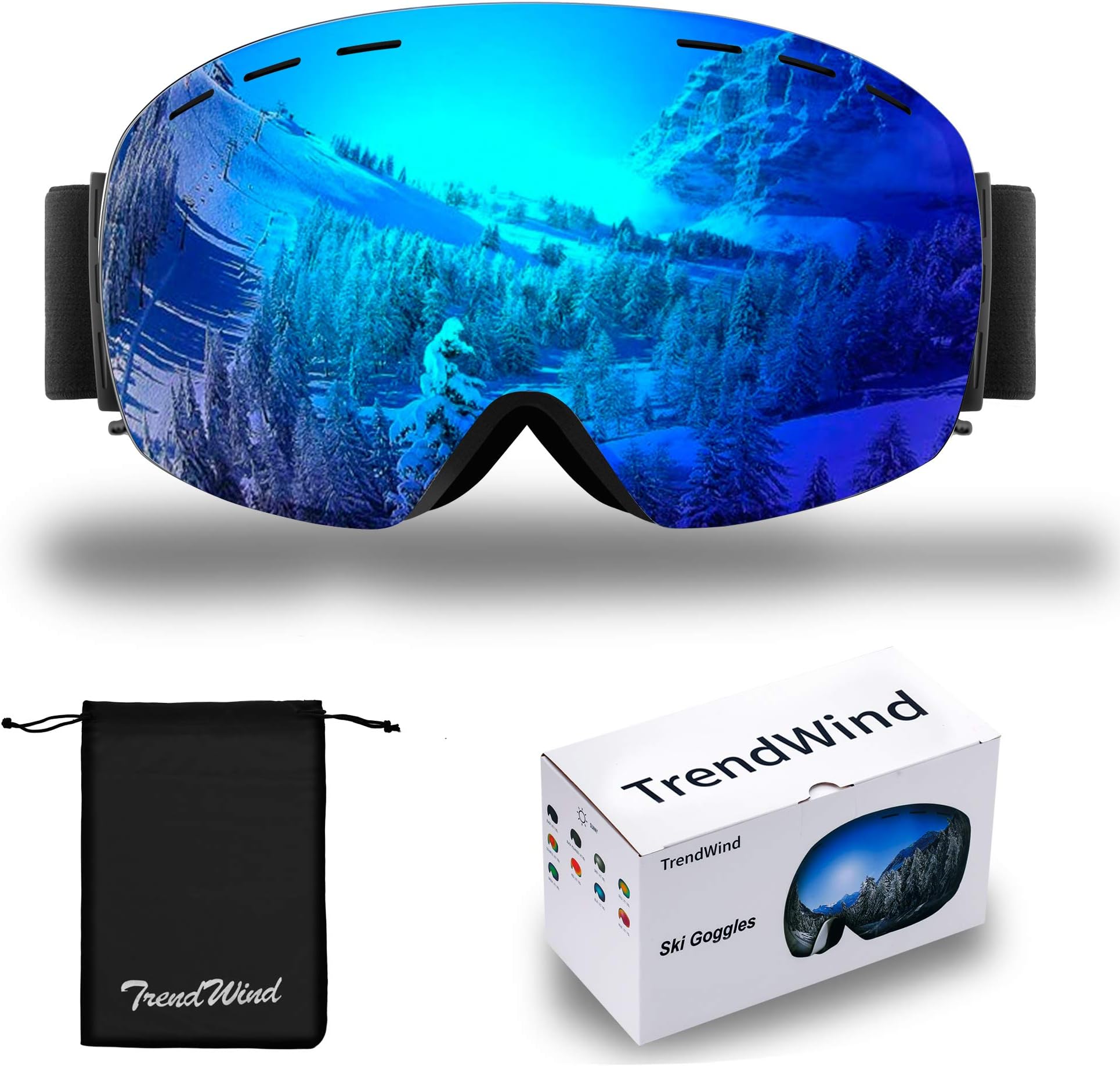 TRENDWIND SKI Goggles - OTG Snowboard Goggles with UV400 Protection,Anti-Fog,Anti-Glare Dual Layer Spherical Lens for Women Men Outdoor Sports Snow Goggles