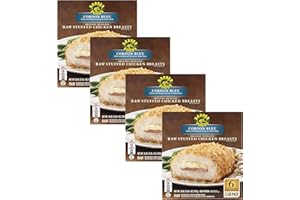 GOURMET KITCHN Barber Foods Cordon Bleu Raw Stuffed Chicken Breasts with Rib Meat - Filled with Blended Cheese and Cooked Ham Uncooked - 4 Pack (6 ct. Each), Total 24 Count