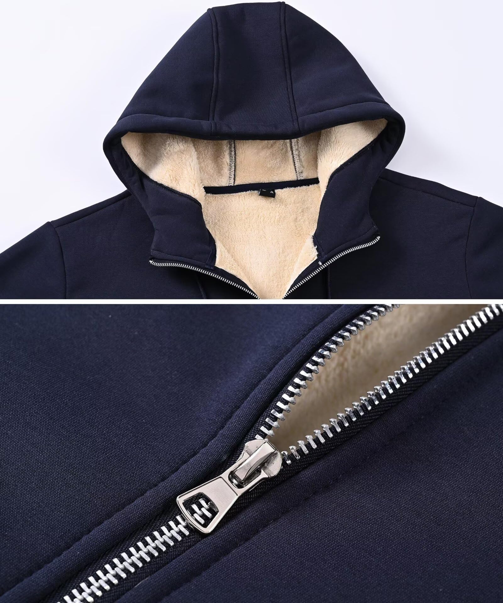 PrimeCrest Hoodie Herren Fleecejacke Kapuzenjacke Kapuzenpullover Pullover Winterjacke Sweatjacke Winter Zip Fleece Sherpa Hoody Männer Warm Baumwolle Jacke Gefüttert Solid Thermo Hoodies Schwarz L 2