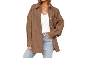 MEROKEETY Women's 2024 Fall Oversized Long Sleeve Shacket Jacket Button Down Wool Blend Coats with Pockets