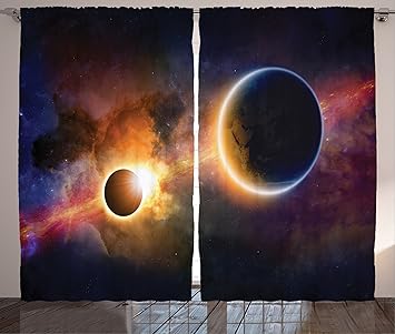 Ambesonne Outer Space Decor Curtains Planet In Milky Way Dark Nebula Gas Cloud Celestial Solar Eclipse Galaxy Theme Living Room Bedroom Window