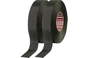 Prime Ave 2 Tesa 51036 PET Cloth High Heat Electrical Tape for Wire Harness, Cables for Automotive Engine, Protect Against High Temperature, Abrasion, Chemical & Fluid | Flame Retardant | Black