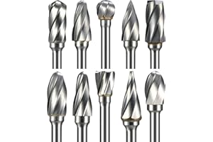 Sworker 10 Pcs Carbide Burr Set 1/8" Shank Compatible with Dremel Bits Aluminum Cut (Wide-Flute Cut) Rotary Tools Attachment Kit Rasp Drill Accessories Metal Wood Stone Steel Grinding Carving Cutting
