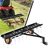 AugFir 48-Inch Tow Behind Dethatcher, Pull Behind Lawn Dethatcher with 20 Spring Steel Tines, Lawn Grass Dethatcher Tractor Rake, Adjustable Hitch Riding Lawn Mower Tractor Attachment