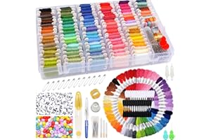 VICOVI Embroidery Thread Kit Including 150 Skeins Embroidery Floss 30 Skeins White & Black Thread 800 Beads 52Pcs Cross Stitch Tools for Friendship Bracelet String DIY