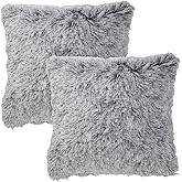Juvale Faux Fur Throw Pillow Cover Set - Modern Home Decor Accent & Fuzzy Pillow for Couch - Soft Easy-Care Polyester Cover & Light Gray Furry Cushions - 18 x 18 in, Pack of 2