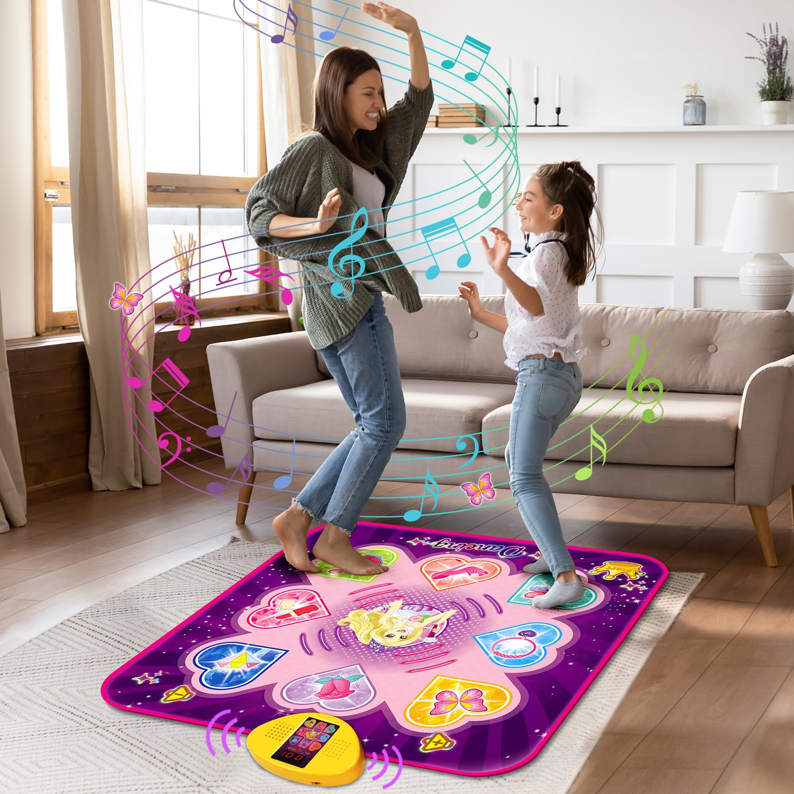 KIZZYEA Dance Mat Toys for 3, 4, 5, 6, 7, 8+ Year Old Girls, Music Dancing Pad with 7 Game Modes, LED Lights, Built-in Music, Adjustable Volume, Birthday Gifts for 3-12 Years Old Girls