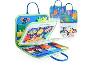 TBWIND Busy Board for Toddlers, Travel Toys for Airplane Car, Montessori Toy for 1-7 Year Old Girls & Boys Chritmas Gifts, Sensory Board for Educational Learning Fine Basic Dress Motor Skills (Blue)