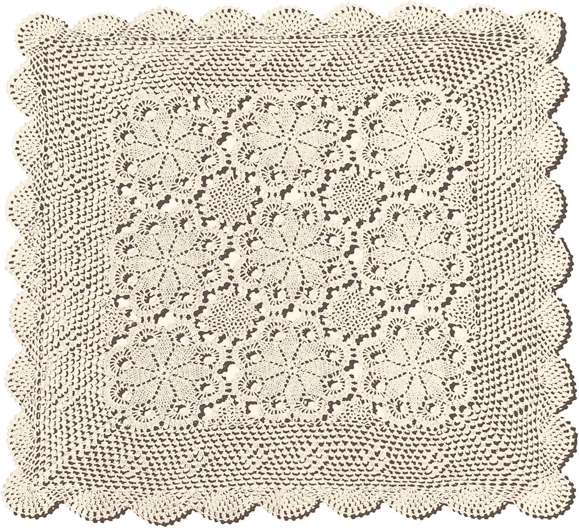 gracebuy Beige 47 Inch Square 100% Handmade Crochet Lace Tablecloth Doilies