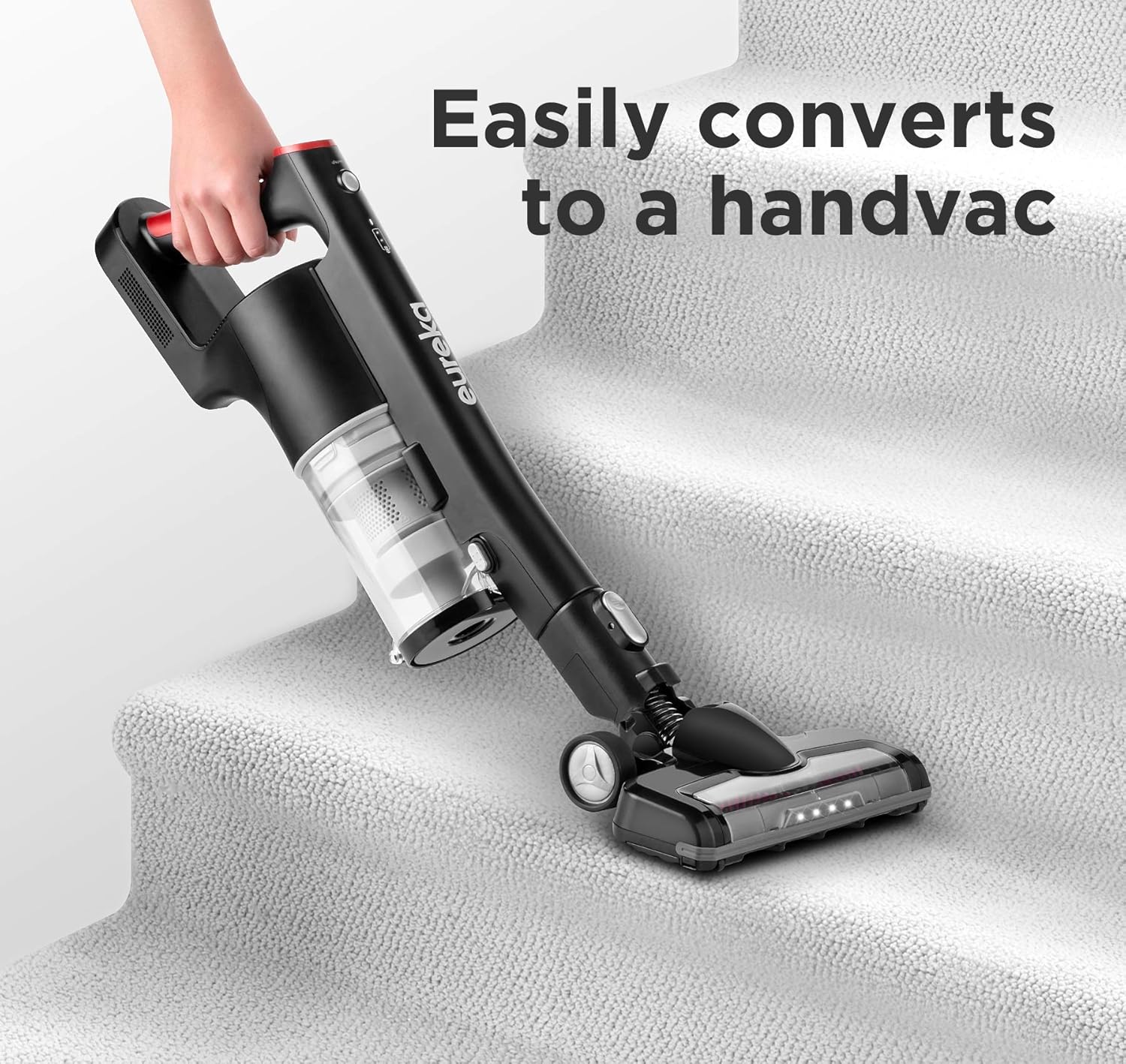 EUREKA Cordless Vacuum Cleaner, Hight Efficiency for All Carpet and Hardwood Floor LED Headlights, Convenient Stick and Handheld Vac, Basic Red -