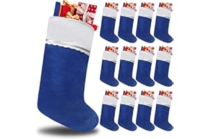 Tokforty 12 Pack Felt Christmas Stockings, 19 Inches Blue and White Christmas Stockings, White Cuff with Silver Trim Christmas Stockings for Family Christmas Holiday Decorations