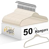 Quality Hangers Multi Pack Slim Plastic Hangers for Clothes - Sturdy Non-Velvet Pink Hangers with 360° Swivel Chrome Hook & Notches - Versatile for Coats Shirts Dresses (50, Ivory, 17.7" inch)