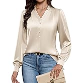 Blooming Jelly Womens Business Casual Tops Dressy Work Long Sleeve Shirts V Neck Silk Satin Blouses Cute Fall Outfits
