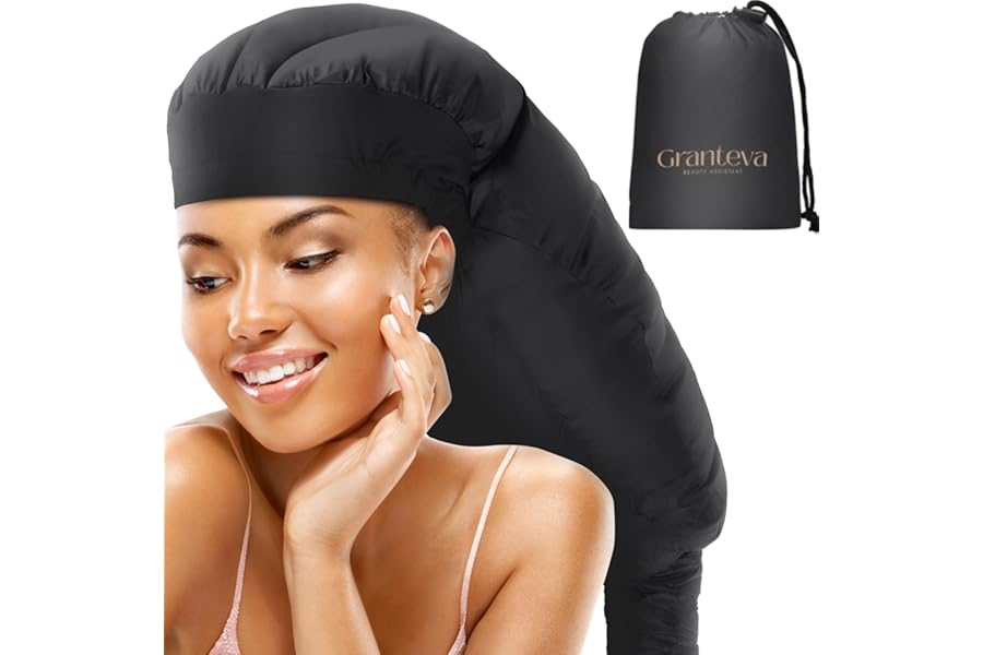 Large Hooded Hair Dryer Bonnet Attachment w/Integrated Headband – Reduces Heat Exposure Around Ears & Neck – Enhanced Size for Use with Rollers, Speeds Up Drying Time, Deep Conditioning at Home