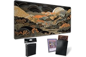 SROJDHFJB for MTG Playmat TCG Board Game Mat Plus 50 Pcs Card Sleeves, 24 x 14 Table Mats Game Mousepad with Soft Surface Non-Slip Base for MTG Trading Card Game Playmats, Japanese Abstract Art