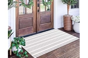 BUAGETUP Grey and White Striped Outdoor Rug 24'' x 51''Outdoor Front Porch Rug Hand-Woven Machine Washable Indoor/Outdoor Layered Door Mats for Entryway/Bedroom/Outdoor