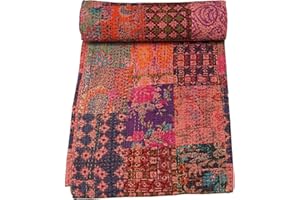 Marubhumi Indian Traditional Pure Cotton Patchwork Quilt, Paisley Print Kantha Quilt Multi Color (Multicolor-43, Twin (60"x 90"))