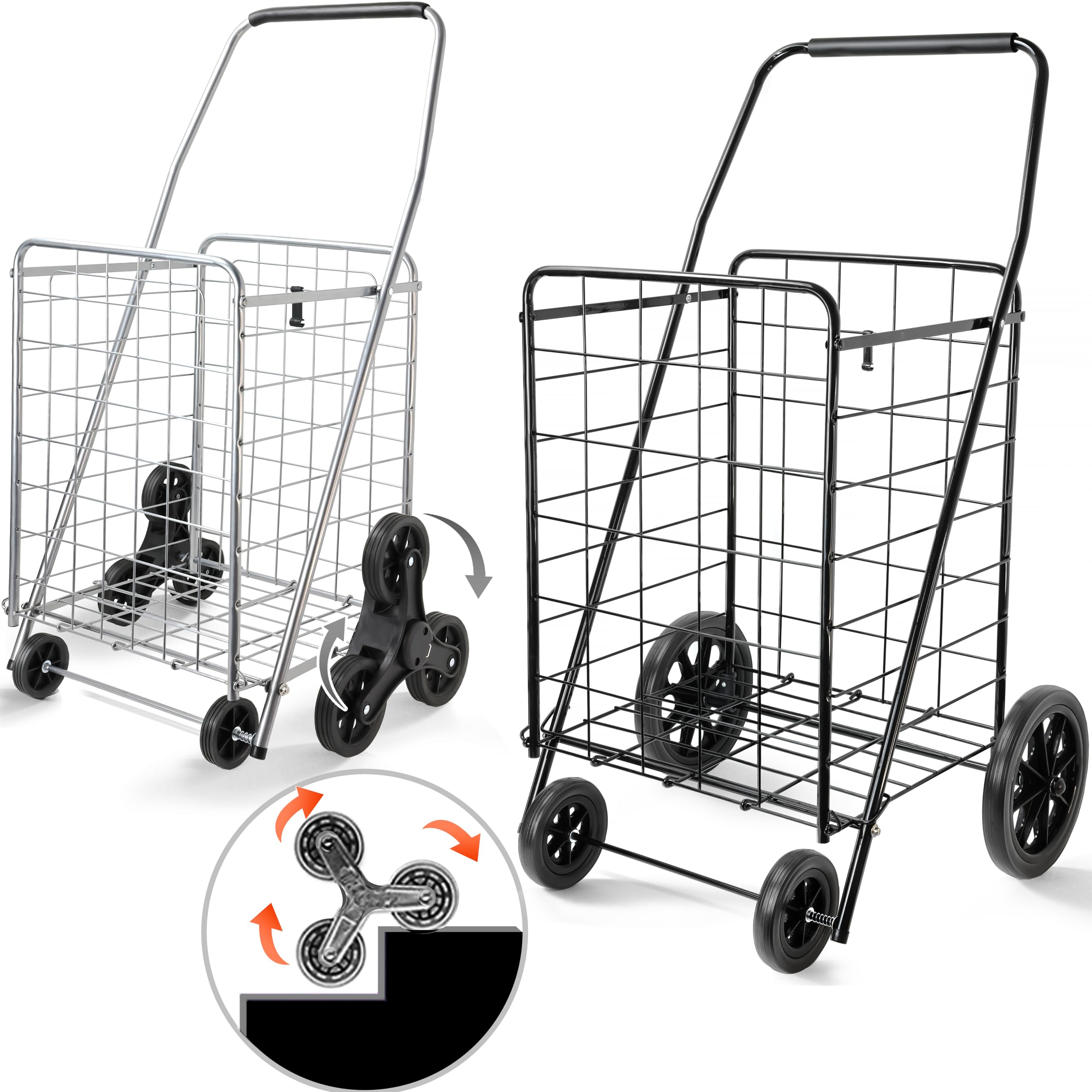 Photo 1 of **PARTS ONLY** Wellmax 2-Pack Shopping Utility Cart with Stair Climber, Collapsible Folding Cart for Grocery, X-Large and Large (Black and Silver)
