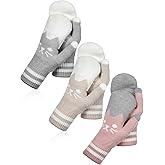Vicenpal 3 Pairs Warm Mittens for Women Cute Winter Mitten Fleece Lining Cozy Wool Glove Cold Weather Thick Warm Knitted