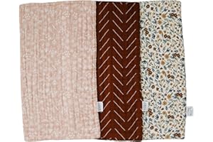 Mebie Baby Burp Cloths, Floral Print 3-Pack, Muslin Burp Cloth Set for Spit Up, Drool, and More, Boho Burp Cloths for Baby Boy and Girl, Baby Must Haves for Registry Lists and Gifts for Newborns