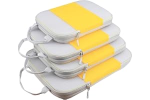 Compression Packing Cubes For Suitcases,Gowraps 6 Set/4 Set Travel Cubes For Luggage/Carry On/Backpack Compressible Travel Organizer Bags &Storage Bag Set Packing Organizers (Yellow, Set Of 4)