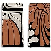 Qpenm Black and White Floral Kitchen Towels, Retro 70s Groovy Hand Towels for Bathroom Decor, Modern Minimalist Botanical Dish Tea Towels for Kitchen Decor(16×24 Set of 2)