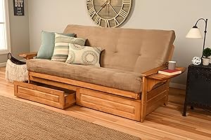 Kodiak Furniture Phoenix Full Size Futon in Butternut Finish with Storage Drawers, Suede Peat