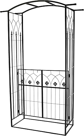 Nexos Rosenbogen Torbogen Rankhilfe Pergola Spalier Fur Rosen Blumen Garten Terrasse Mit Tur Tor Kleeblatt Design Aus Metall 212 Cm Schwarz Amazon De Garten