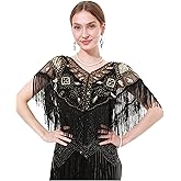 sy soul young 1920s Shawl Wrap Sequin Fringe Flapper shawl Cap for Women Evening Dress Wedding Gatsby Party Harlem Night