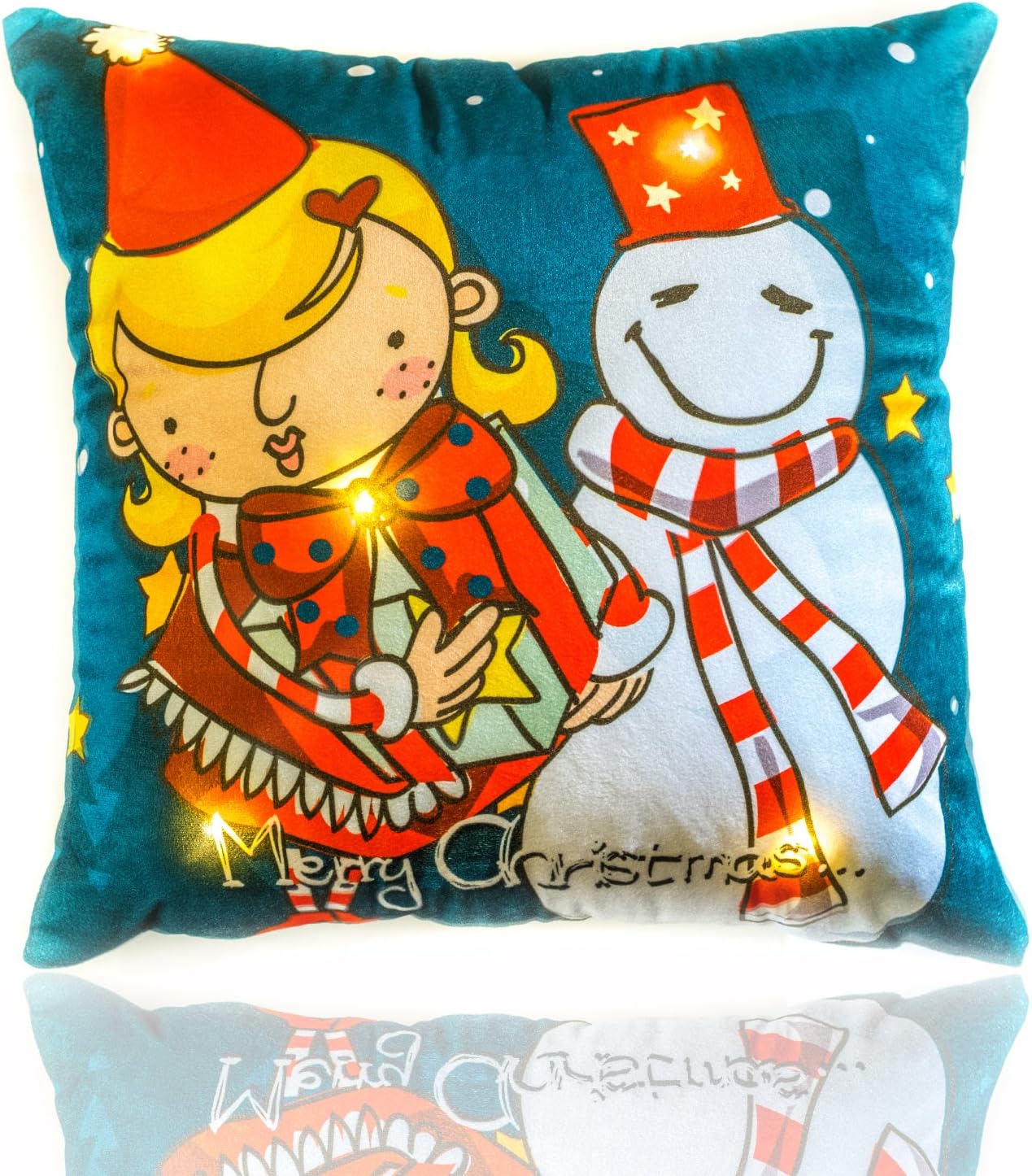 Merry Christmas Throw Pillow Light Up LED Lights, Printed