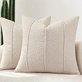 YCOLL Textured Boucle Throw Pillow Covers 18x18 Pack of 2 - Soft Neutral Striped Cushion Covers, Cozy Accent Decorative Pillow Covers for Couch, Sofa, Bed, Living Room (Beige)