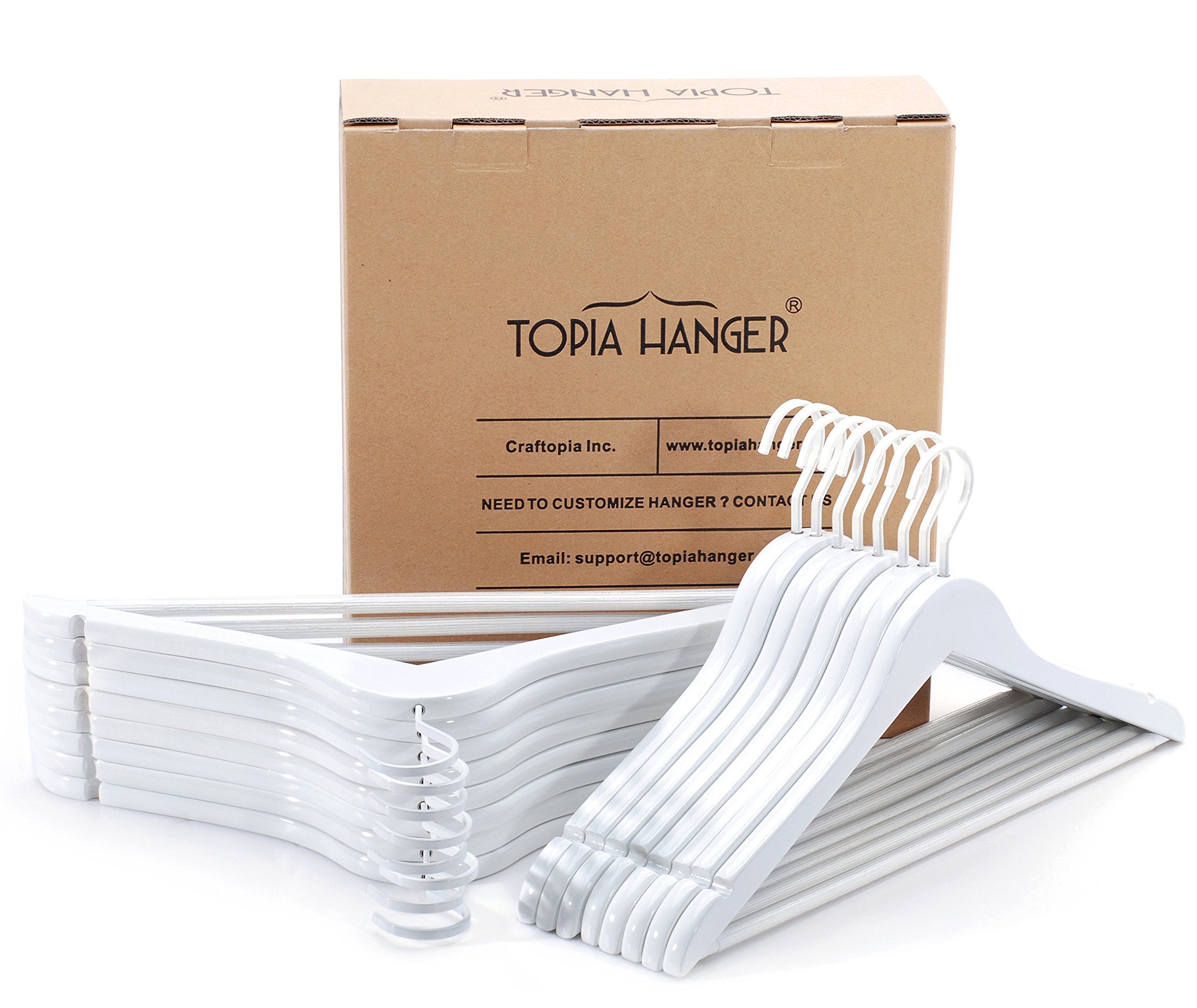 TOPIA HANGER Extra Strong White Wooden Suit Hangers, Luxury Wood Coat