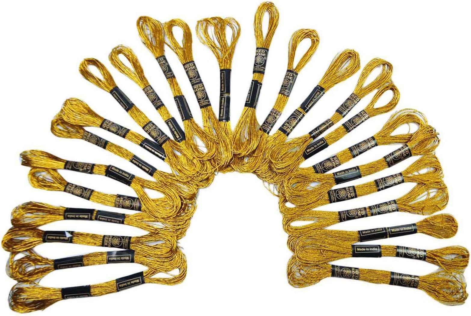 Indianbeautifulart 25 Pcs Cotton New Gold Thread Sewing Stitch Embroidery Skein Floss Needlepoint
