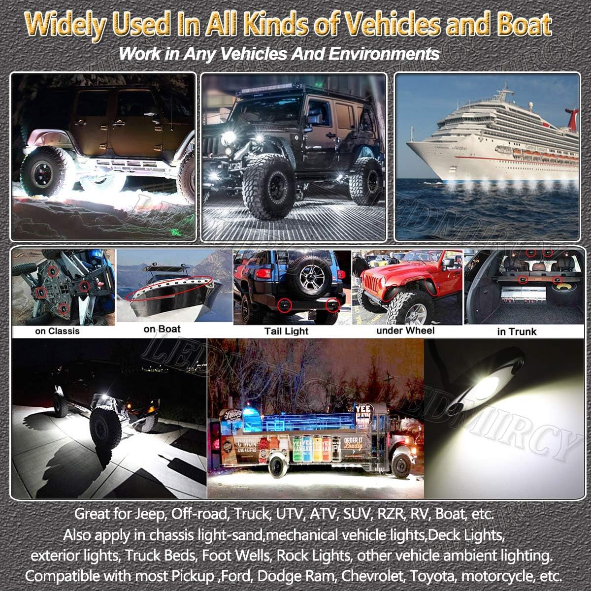 LEDMIRCY LED Rock Lights White Kit 8PCS for Off Road Truck Car Boat ATV SUV Waterproof High Power Underbody Neon Trail Lights Underglow Lights Interior Exterior Shockproof(8PCS-White): Automotive