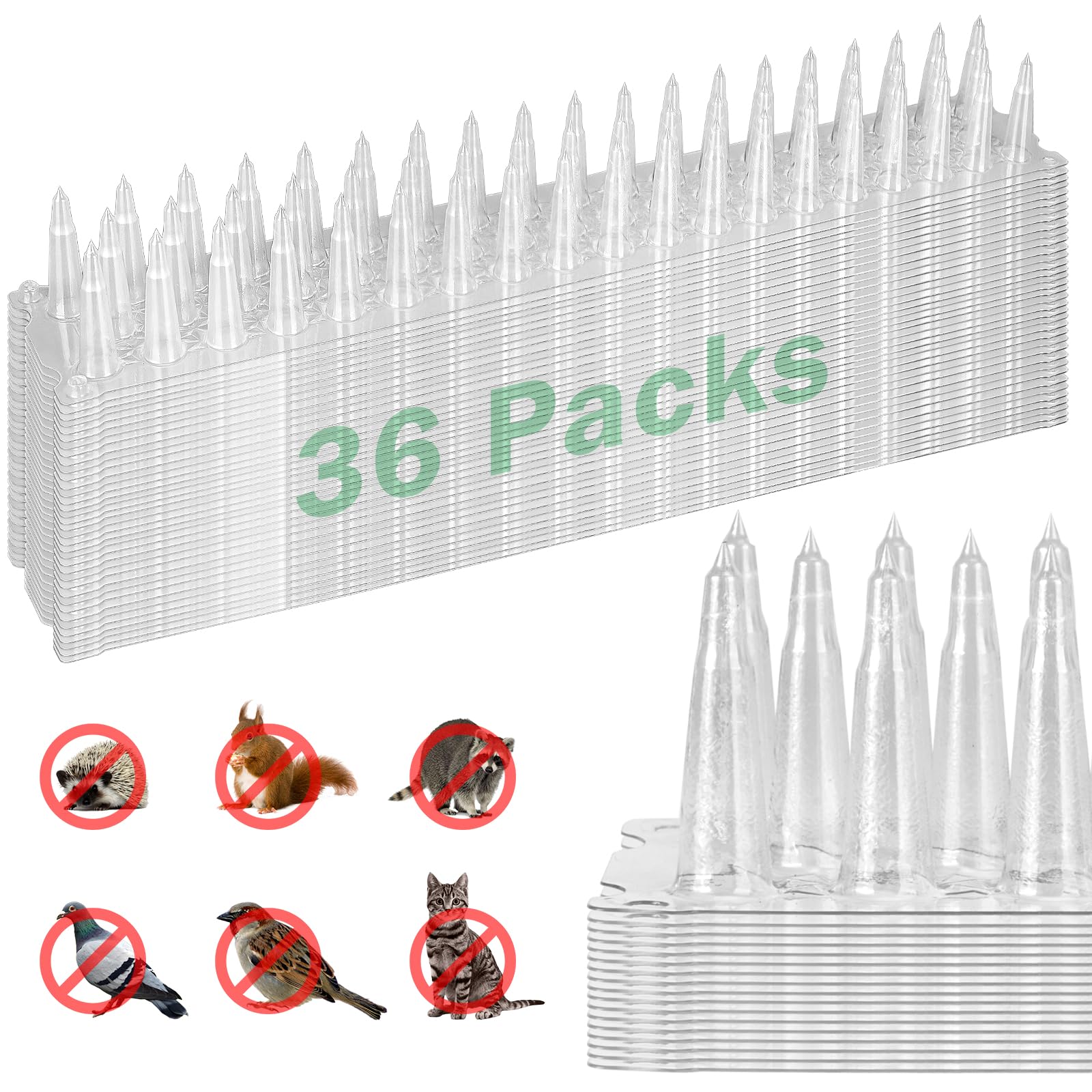 Photo 1 of 3 BUZZLETT 36 Pack Upgraded Clear PVC Bird Spikes, Covers 51 Feet(15.5m), Keep Birds Away and Keep Birds from Building Nest, Long Deterrent Spikes Keep Pigeon Squirrel Cats and Other Animals Away