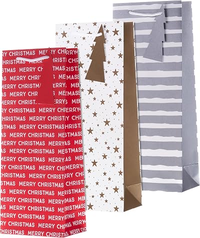 Hallmark Christmas Bottle Bag Pack of 3 Red Silver Gold