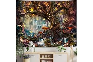 YEXIT Fairy Tales Magical Forest Tapestry, Nature Tree of Life with Elves Landscape Tapestry Wall Hanging for Living Room BedRoom Decoration Red 36×48 inche